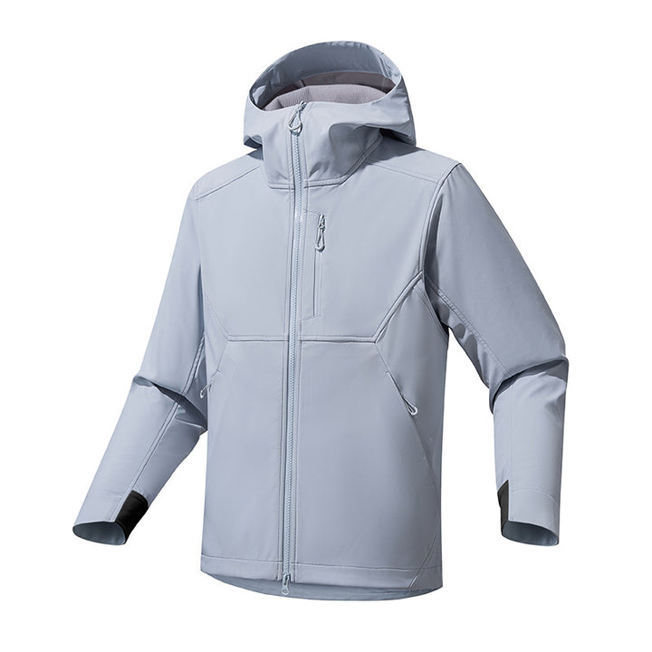 Herren funktionale Outdoor-Jacke mit verstellbarem Kapuzenkragen und atmungsaktiven Einsätzen Echoarchiv