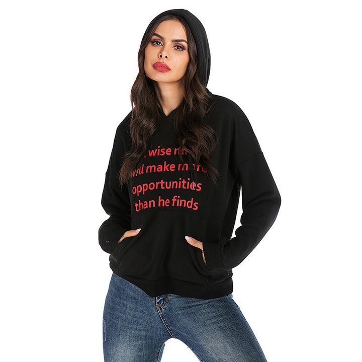 Damen Kapuzenpullover mit Statement-Print, Kängurutasche und Oversize-Schnitt Echoarchiv