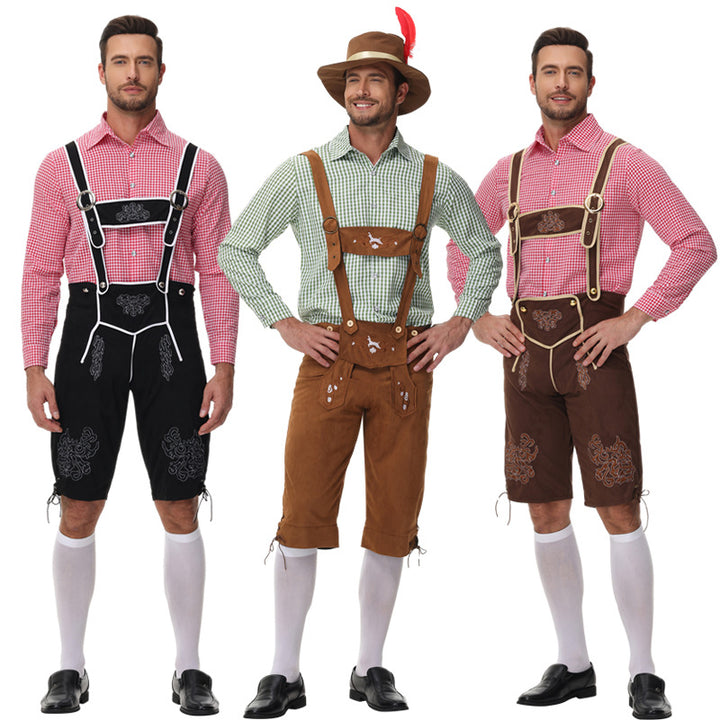 Herren nan traditionelle Trachtenlederhose mit Hosenträgern und Stickereien Echo Archiv