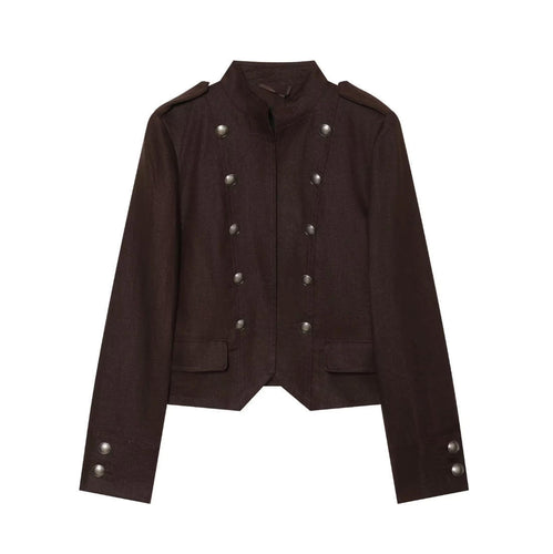 Damen Kurze Militärjacke im Uniformstil mit Stehkragen und dekorativen Druckknöpfen Echo Archiv