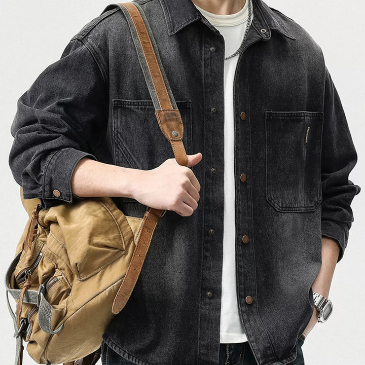 Herren Denim-Hemdjacke im lässigen Schnitt mit praktischen Taschen Echoarchiv