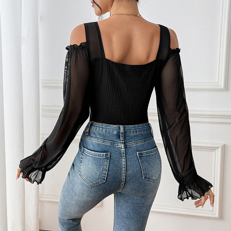 Damen Taillierter Mesh-Body mit herzförmigem Dekolleté, Puffärmeln und formendem Rippkorpus Echoarchiv