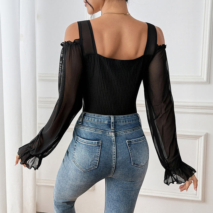 Damen Taillierter Mesh-Body mit herzförmigem Dekolleté, Puffärmeln und formendem Rippkorpus Echoarchiv