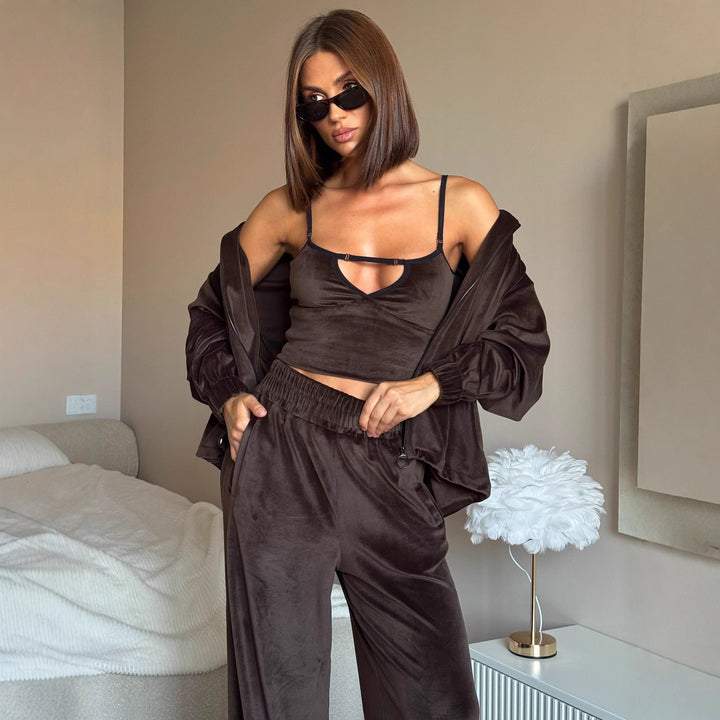 Damen Loungewear-Set mit leichtem Zip-Hoodie, elastischen Bündchen und weiten Palazzo-Hose – Avérine