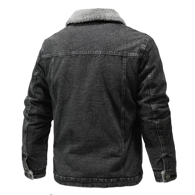 Herren gewaschene Denim-Workerjacke mit Teddyfutter und eingelassenen Seitentaschen Echoarchiv
