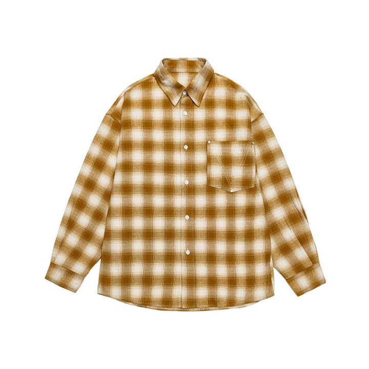 Herren Lässiges Karomuster-Flanellhemd im Oversized-Worker-Stil mit Brustpattentasche und abgerundetem Saum Echoarchiv
