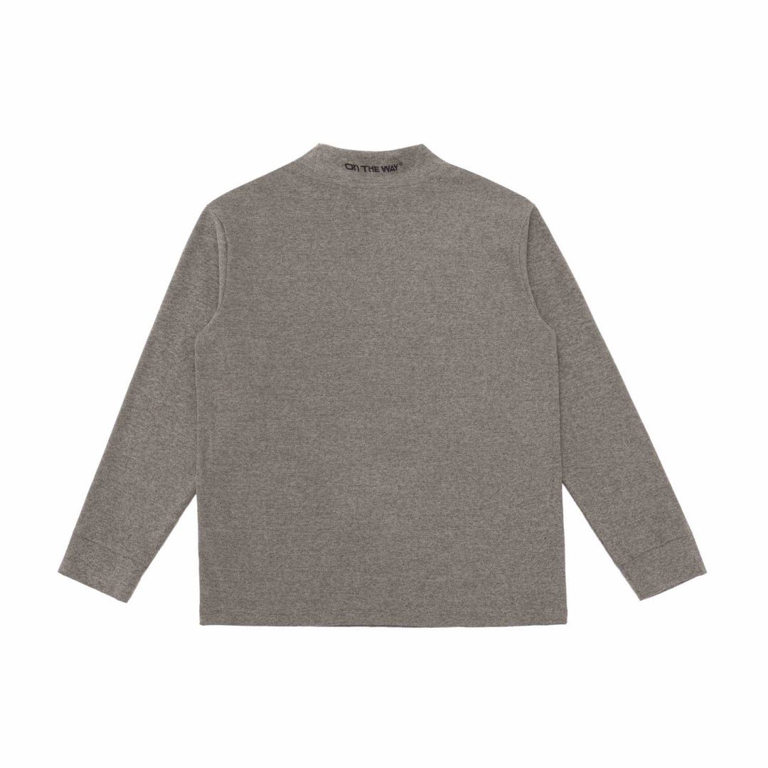Unisex Feinstrukturierter Mockneck-Pullover aus Baumwollmix mit dezenter Bruststickerei Echoarchiv