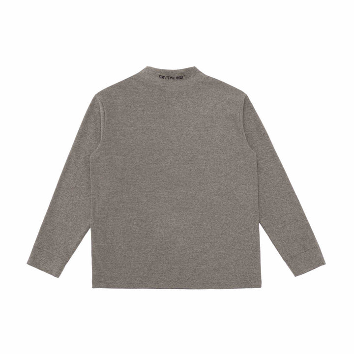 Unisex Feinstrukturierter Mockneck-Pullover aus Baumwollmix mit dezenter Bruststickerei Echoarchiv