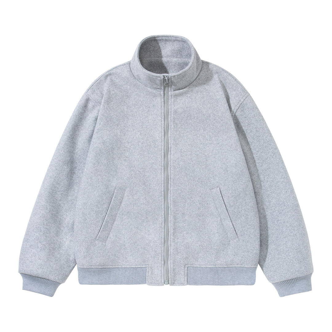 Unisex Kurz geschnittener kastiger Wollmix Blouson mit Stehkragen Echoarchiv