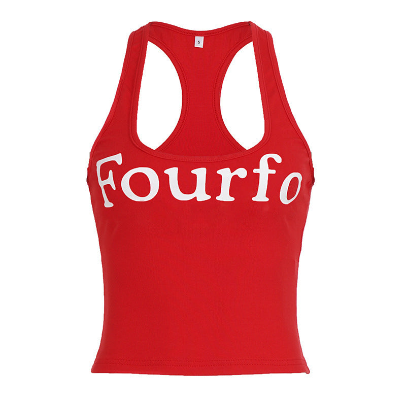 Damen Sportliches Crop-Top mit raffinierten Trägern und auffälligem Schriftzug Echo Archiv