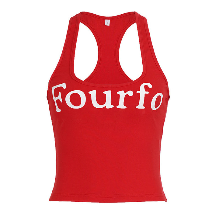 Damen Sportliches Crop-Top mit raffinierten Trägern und auffälligem Schriftzug Echo Archiv