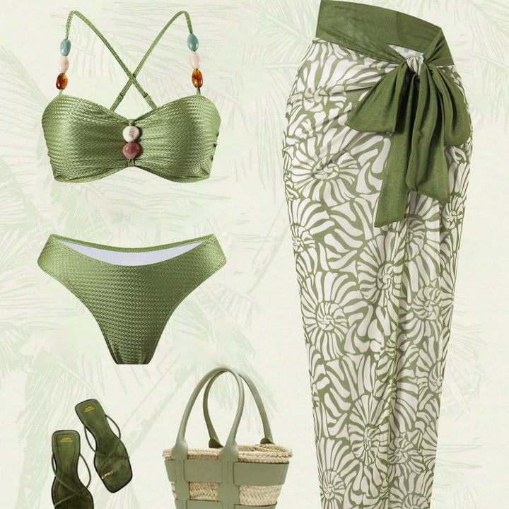 Damen Eleganter Beachwear mit floralem Überrock Echo Archiv