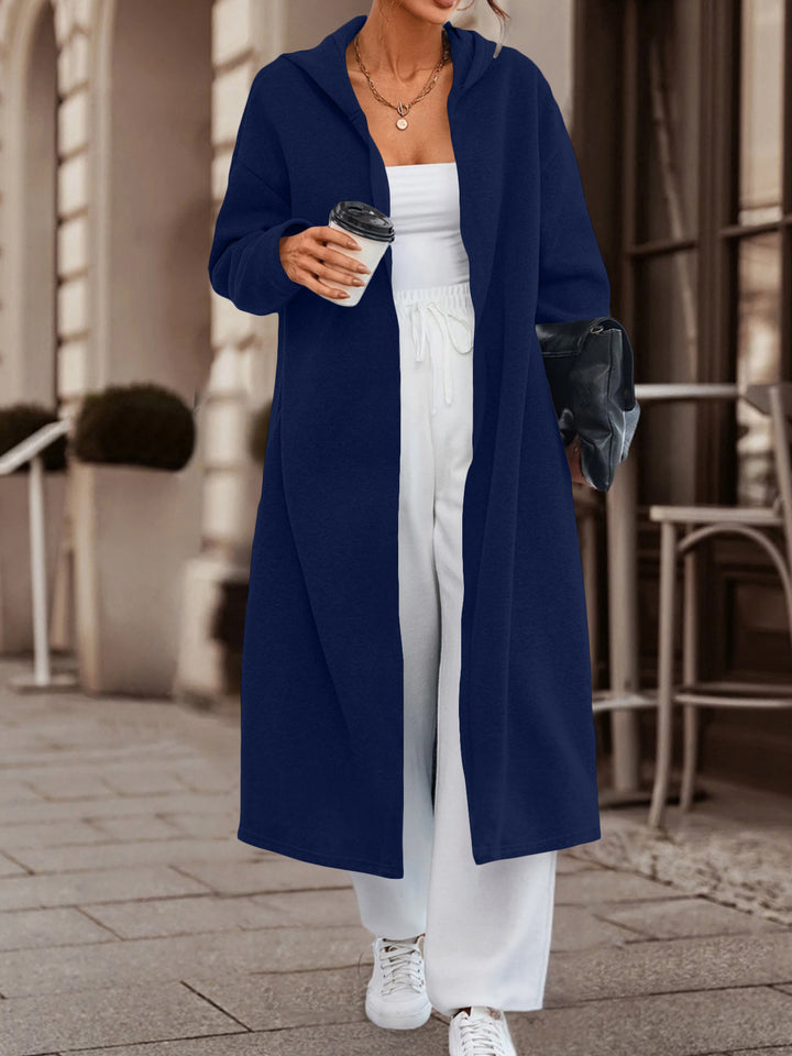 Damen Langer Oversize Kapuzenmantel mit offener Front und weichem Fleece – Célinea