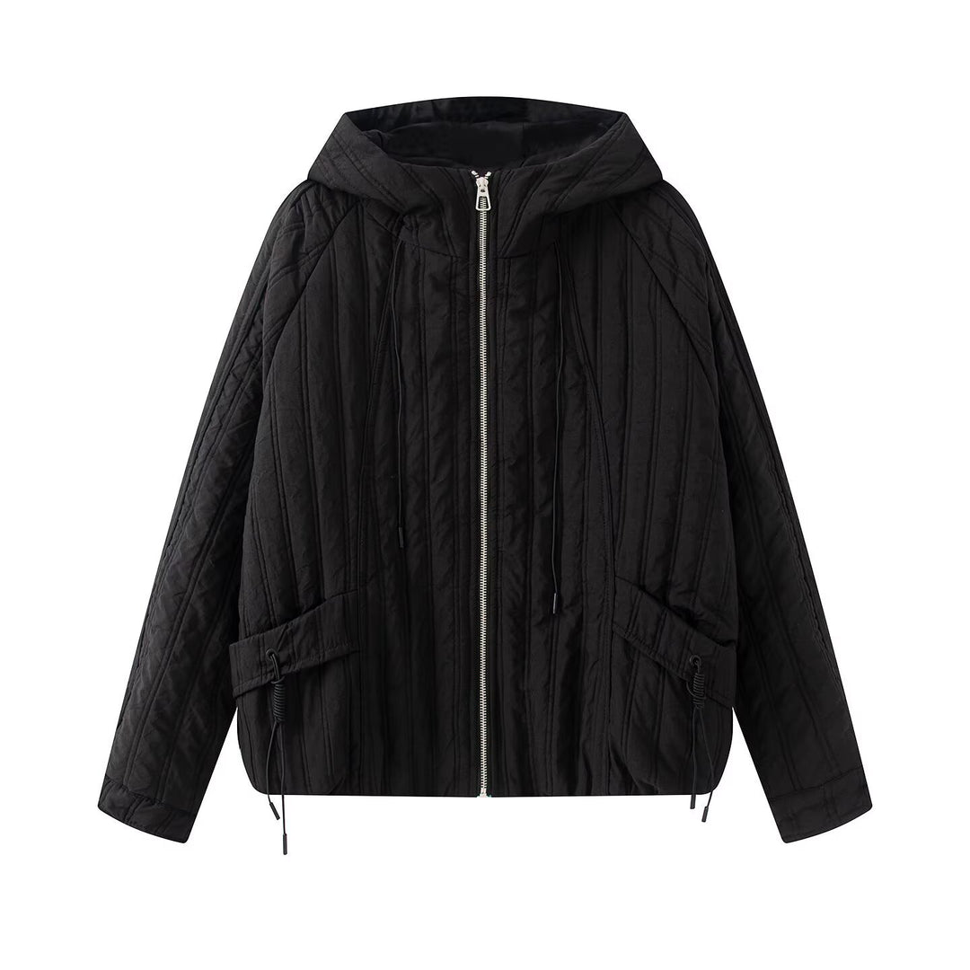 Damen Steppjacke mit Kapuze, Tunnelzug und weitem Schnitt Echoarchiv