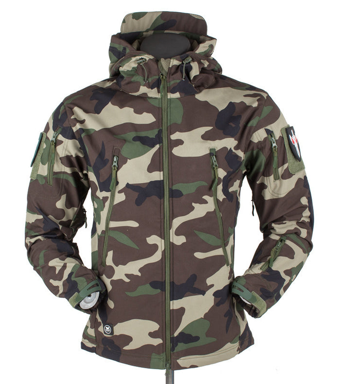 Herren taktische Softshelljacke mit Kapuze, Tarnmuster und ergonomischem Stretchschnitt Echo Archiv