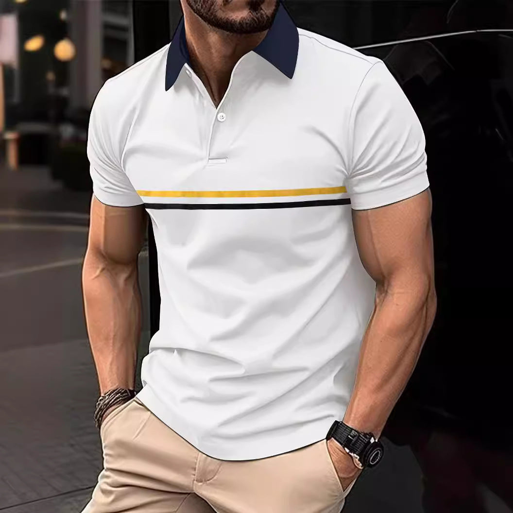 Herren Elegantes Poloshirt mit modischem Kontrastkragen und sportlichem Streifenmuster Echoarchiv