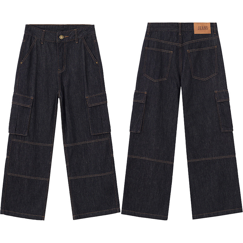 Herren Weite Denim-Cargo-Palazzohose mit Paneelnähten, Klappentaschen und rohem Finish Echo Archiv