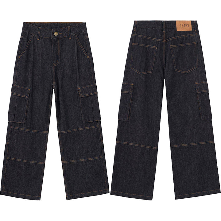 Herren Weite Denim-Cargo-Palazzohose mit Paneelnähten, Klappentaschen und rohem Finish Echo Archiv
