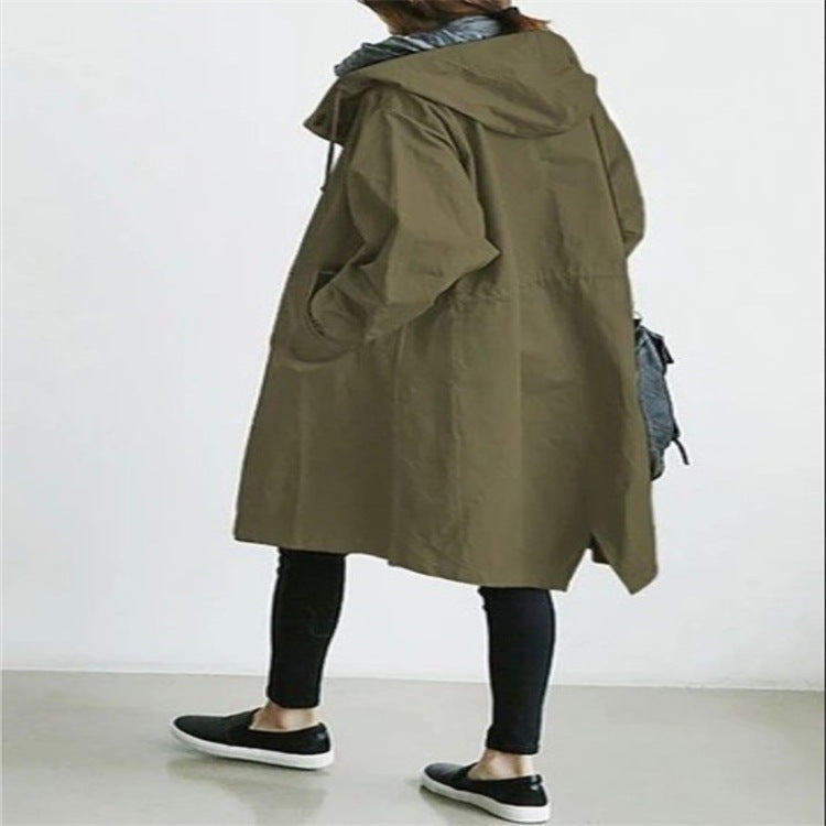 Damen nan leichter oversized Parka-Mantel mit Kapuze, Taillenzug und seitlichem Gehschlitz Echo Archiv