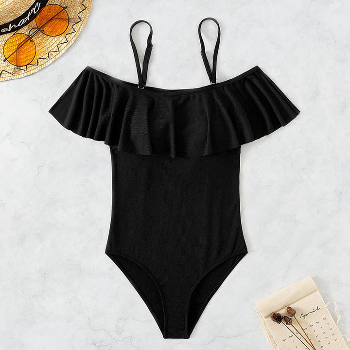 Damen Einteiliger Badeanzug mit elegantem Rüschendetail Echo Archiv