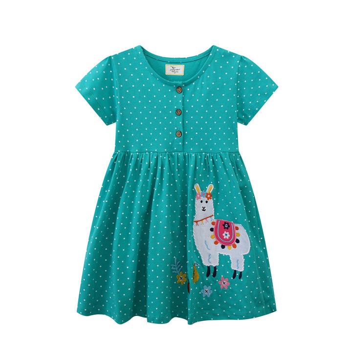 Mädchen Freizeitkleid mit knopfverzierter Brust Echo Archiv