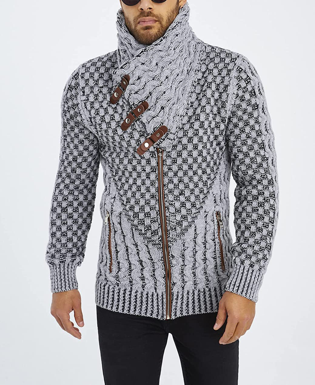 Herren modische Strickjacke mit asymmetrischem Reißverschluss und einzigartigem Zopfmuster Echoarchiv