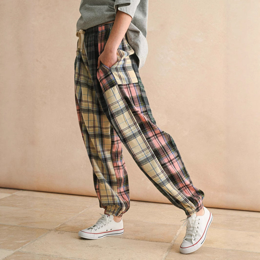 Damen Karierte Komfort-Hose mit elastischem Bund Echo Archiv