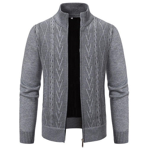 Herren Strickjacke mit modernem Zopfmuster und hochgeschlossenem Kragen Echoarchiv