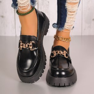 Damen klobige Loafer im Leder-Look mit profiliertem Plateau und Gliederketten-Applikation Echoarchiv