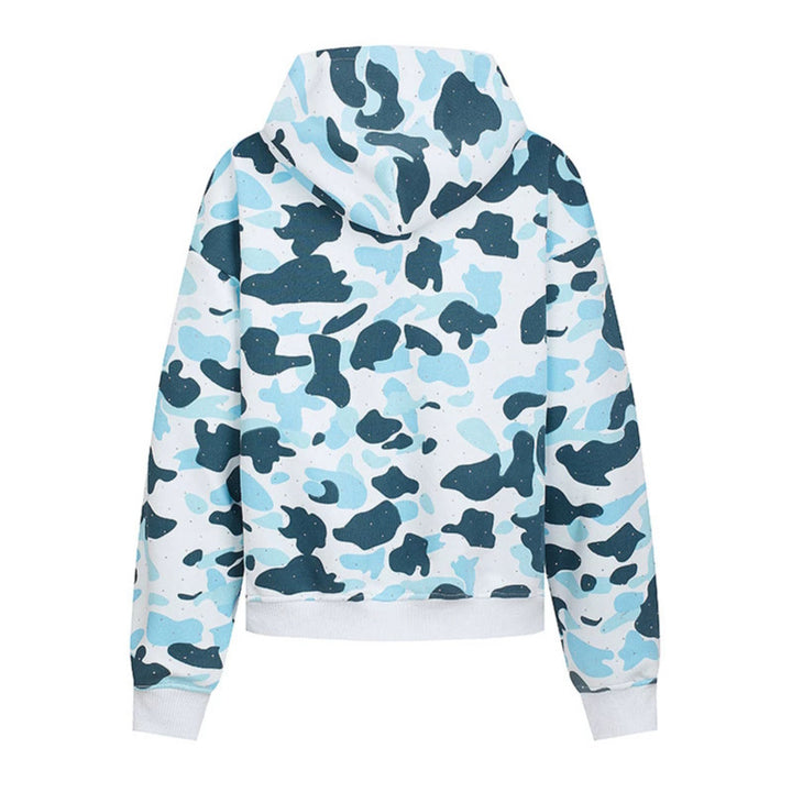 Damen Kapuzenjacke im Camouflage‑Print mit durchgehendem Reißverschluss, Kängurutasche und Rippbündchen Echoarchiv