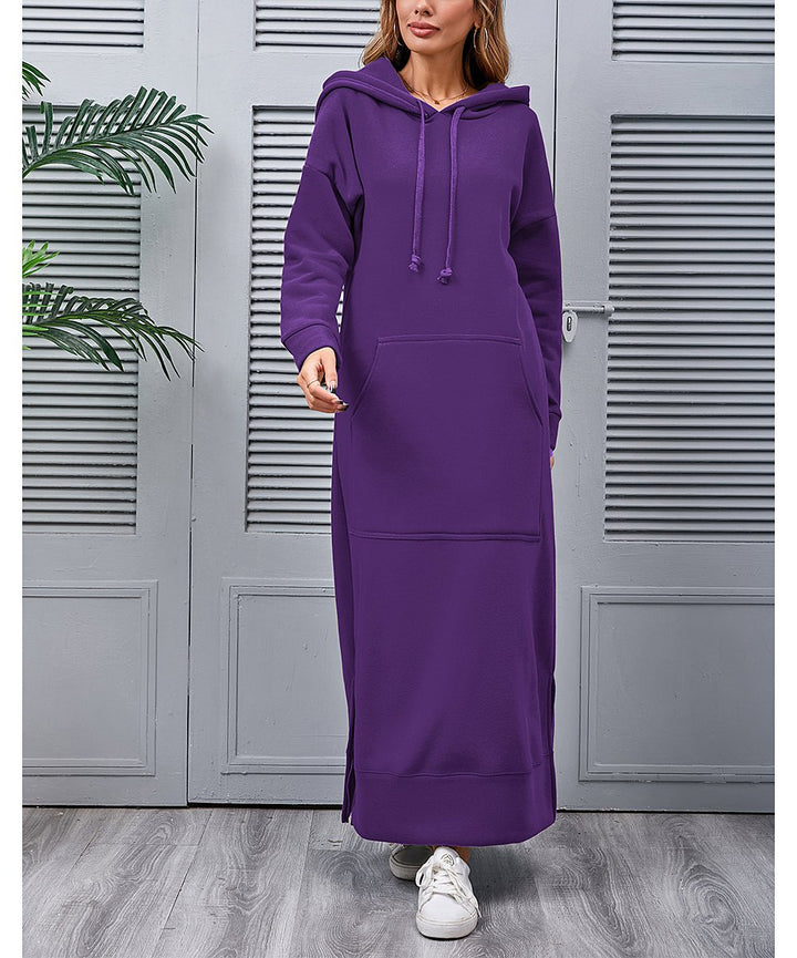 Damen nan langes Kapuzen-Sweatkleid mit Kängurutasche, Seitenschlitzen und lockerer Oversize-Passform Echo Archiv