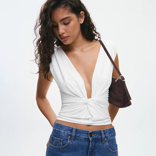 Damen Wickeloberteil mit tiefem V-Ausschnitt und elegantem Knotendetail Echo Archiv