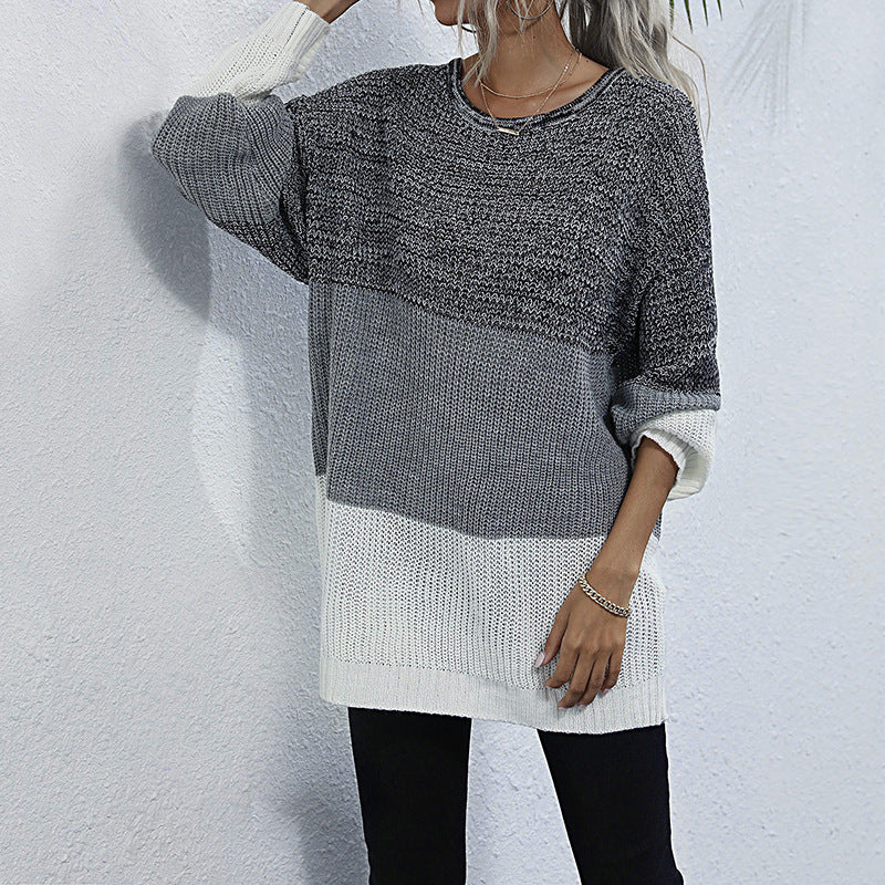 Damen Oversize Strickpullover mit Colorblock‑Einsätzen, Rundhals und Tunika‑Silhouette Echoarchiv