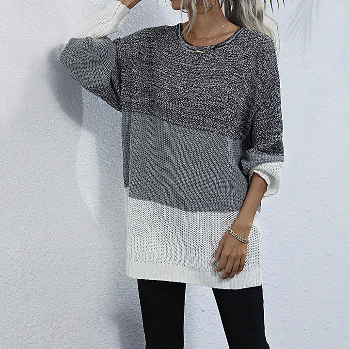 Damen Oversize Strickpullover mit Colorblock‑Einsätzen, Rundhals und Tunika‑Silhouette Echoarchiv