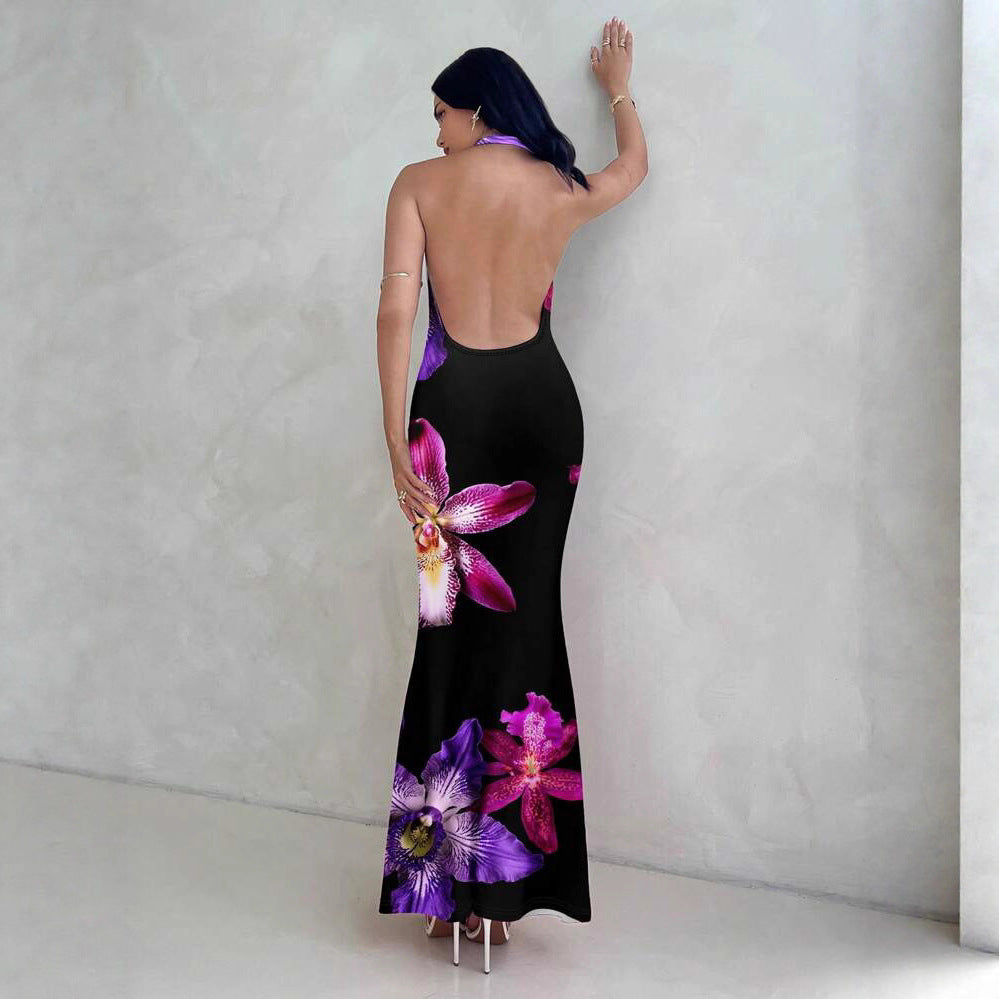 Damen ElegantesMaxikleid mit raffiniertem Blumendruck und tiefem V-Ausschnitt Echo Archiv