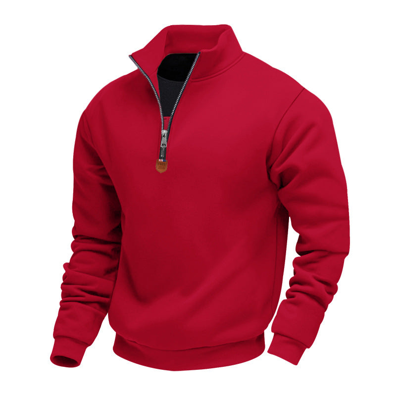 Herren sportlicher Pullover mit halbem Reißverschluss und modischem Stehkragen Echoarchiv