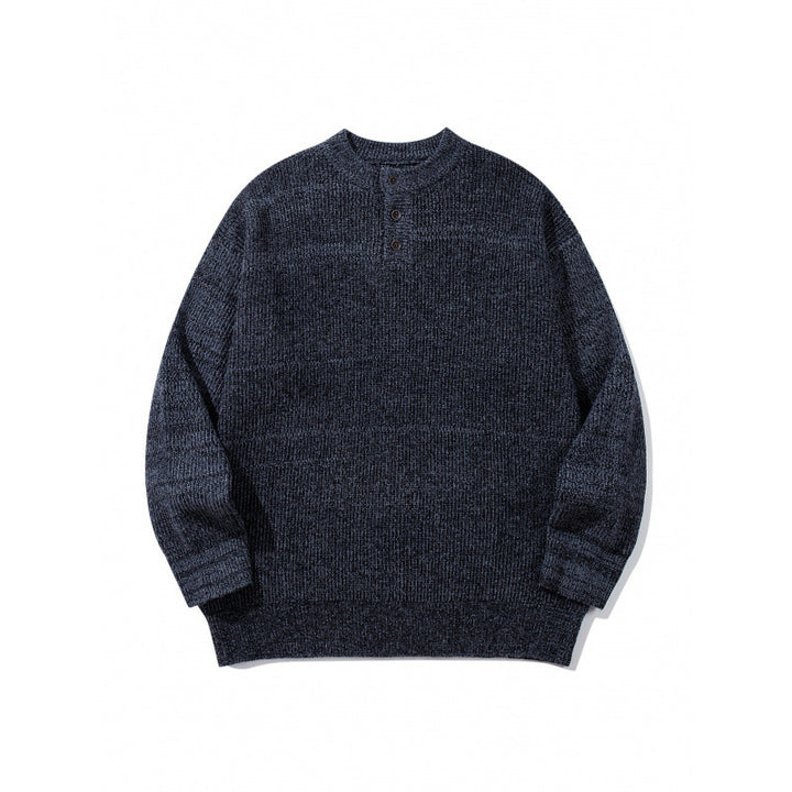 Unisex Oversize Grobstrick-Henley-Pullover mit melierter Struktur und Rippabschlüssen Echo Archiv