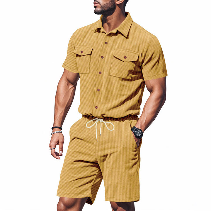 Herren modisches Kurzarm-Jumpsuit mit praktischen Taschen und elastischem Bund Echoarchiv