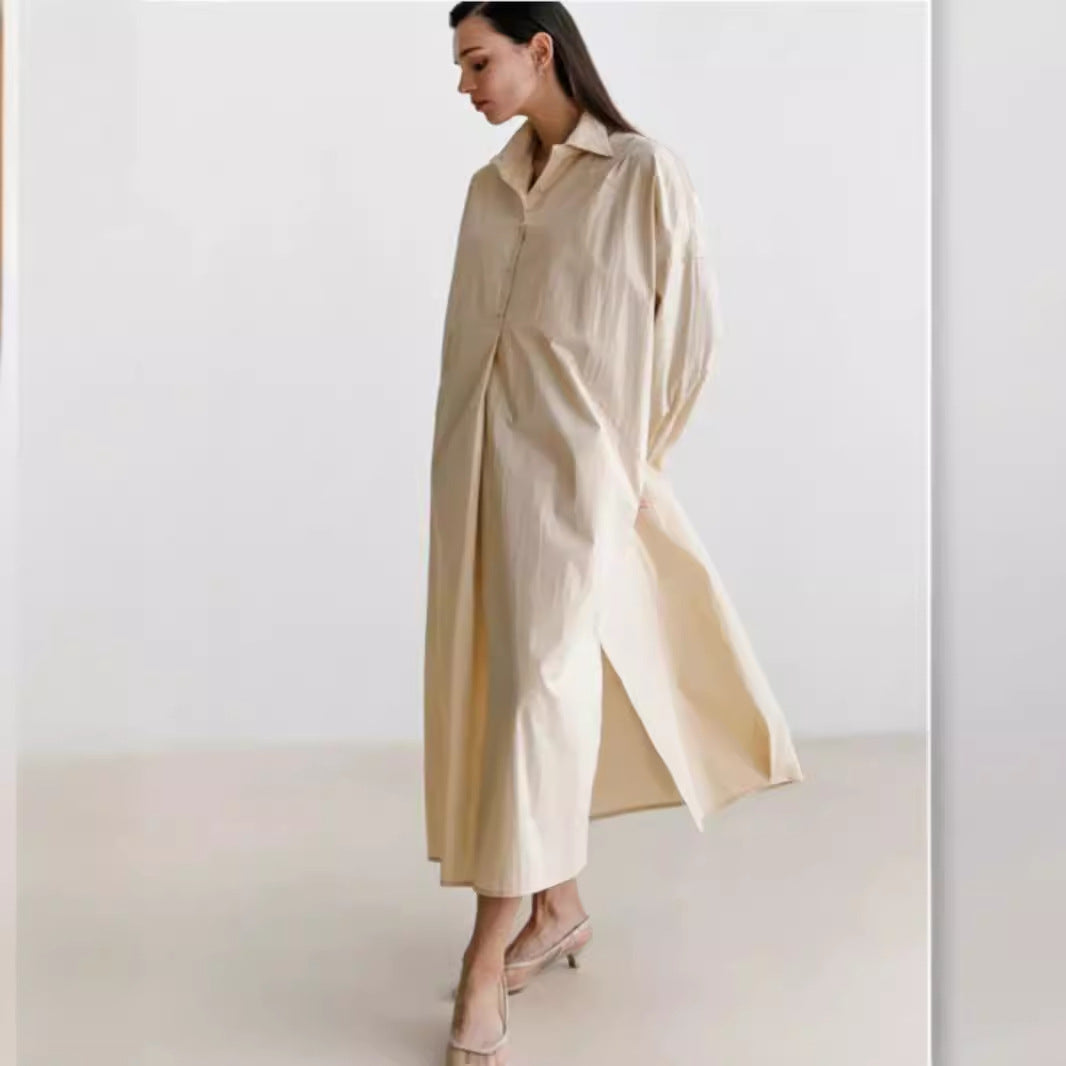Damen Fließendes Oversize‑Hemdkleid mit Kentkragen, Kimonoärmeln und Seitenschlitzen – Valéora