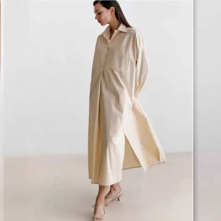 Damen Fließendes Oversize‑Hemdkleid mit Kentkragen, Kimonoärmeln und Seitenschlitzen – Valéora