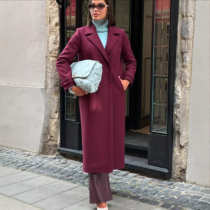 Damen Maxilanger Mantel aus Wollmix mit taillierter Silhouette und cleanem Revers Echo Archiv