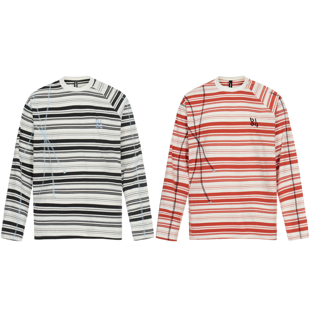 Unisex Gestreiftes Langarmshirt mit kontrastierenden Ziernähten Echoarchiv