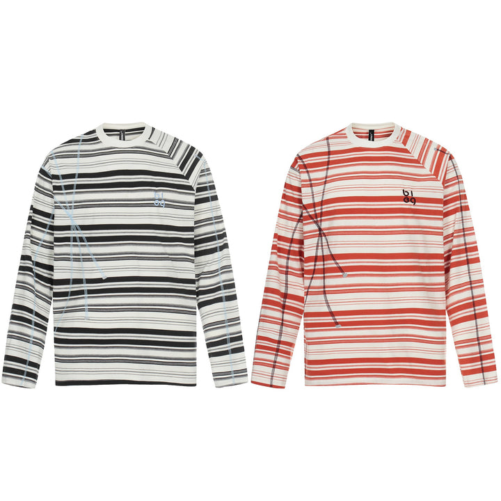 Unisex Gestreiftes Langarmshirt mit kontrastierenden Ziernähten Echoarchiv