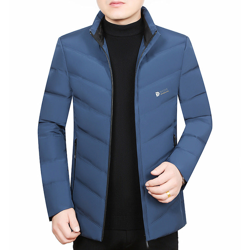 Herren Slim-Fit Reisesteppjacke mit Stehkragen und Chevron-Steppung – Taviero