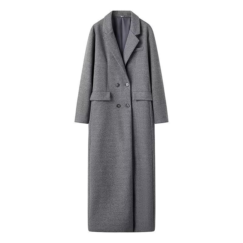 Damen extra langer Oversize-Wollmix-Mantel mit Schalkragen, doppelreihiger Knopfleiste und aufgesetzten Pattentaschen – Montévia