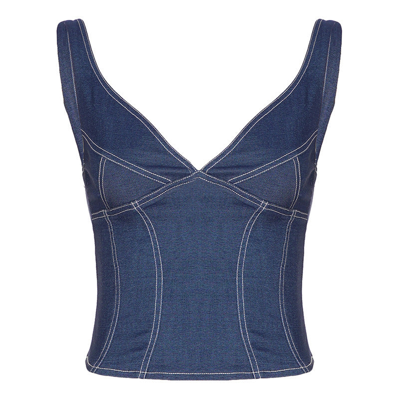 Damen Denim Crop-Top mit modischem Schnitt und verstellbaren Trägern Echo Archiv
