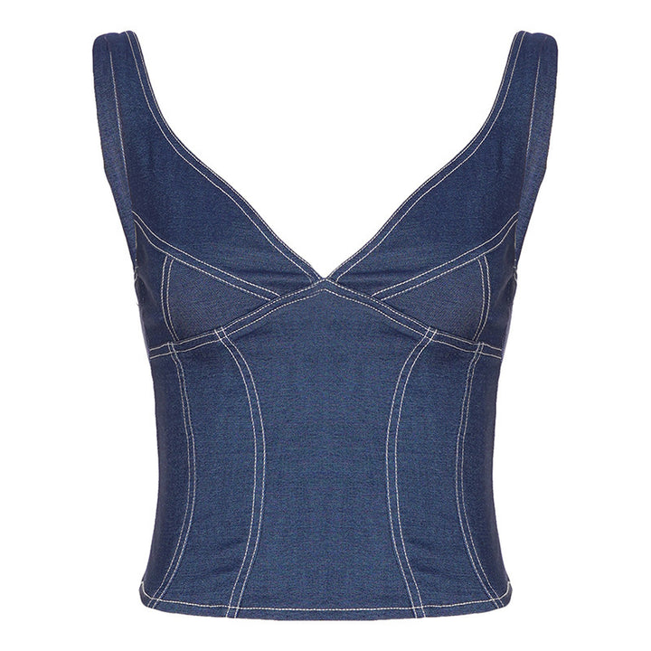 Damen Denim Crop-Top mit modischem Schnitt und verstellbaren Trägern Echo Archiv