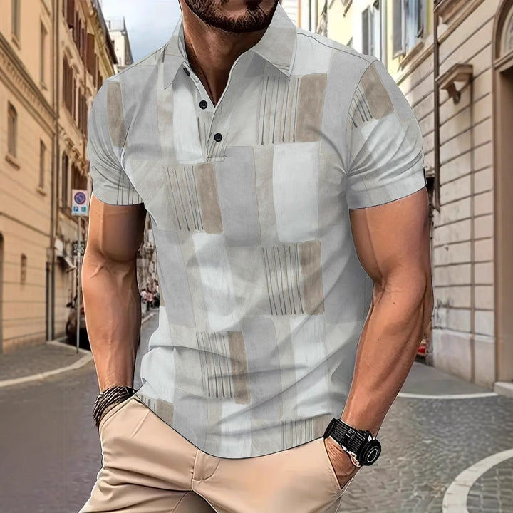 Herren Kurzarmhemd mit modernem geometrischem Muster und stilvollen Knopfdetails Echoarchiv