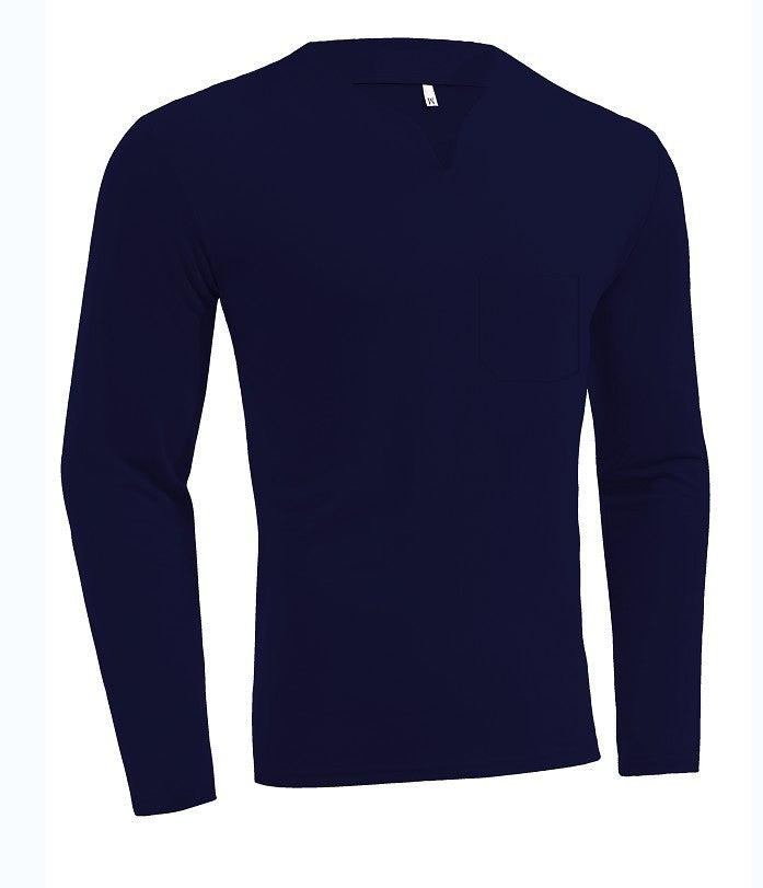 Herren nan Langarmshirt mit V-Ausschnitt Slim Fit Baumwollmix und elastischem Komfortbund Echo Archiv