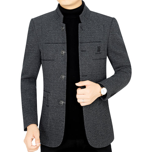 Herren Kurzmantel-Blazer mit Stehkragen und dekorativen Ziernähten – Tianoro